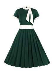 Plus-Size Colorblock Bow Knot Swing Dress