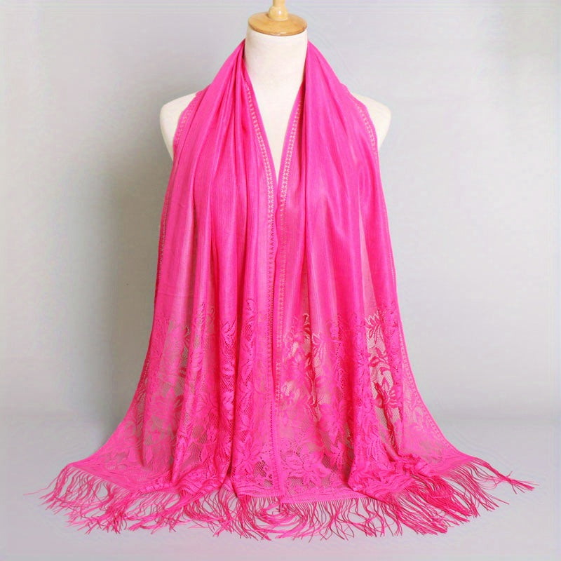 Solid Embroidery Scarf Lace Church Veil Wedding Bridal Shawl Hollow Tassel