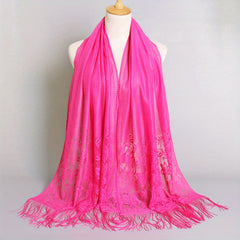 Solid Embroidery Scarf Lace Church Veil Wedding Bridal Shawl Hollow Tassel