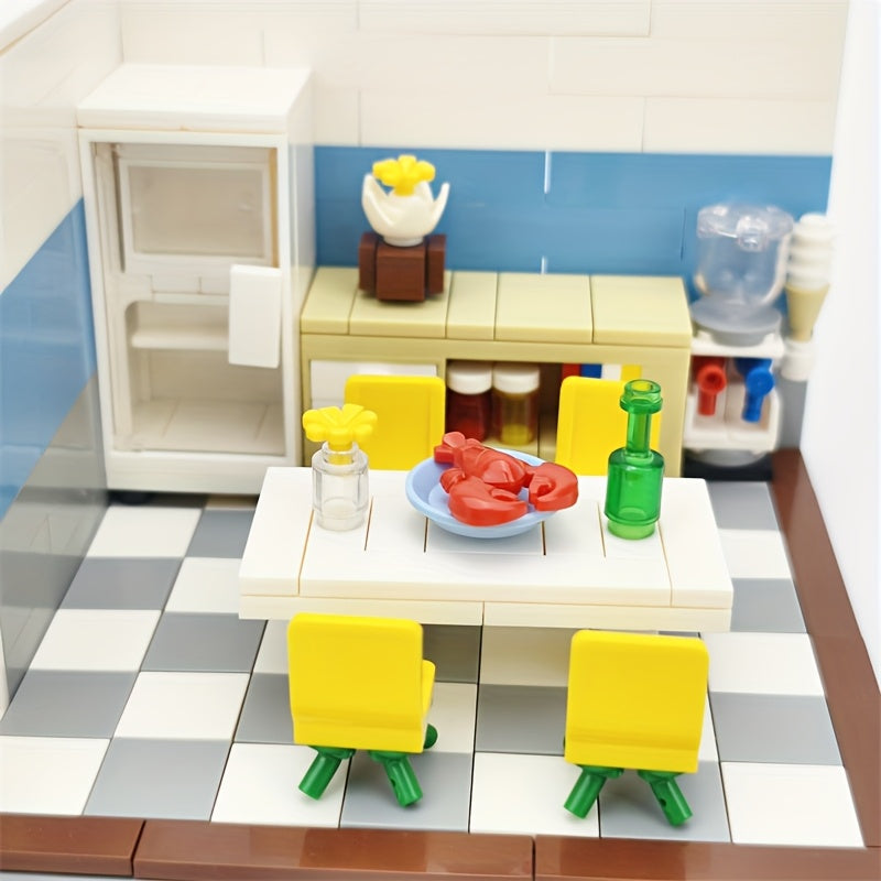Small Particle Building Blocks Toy Set with Kitchen Table and Appliances
