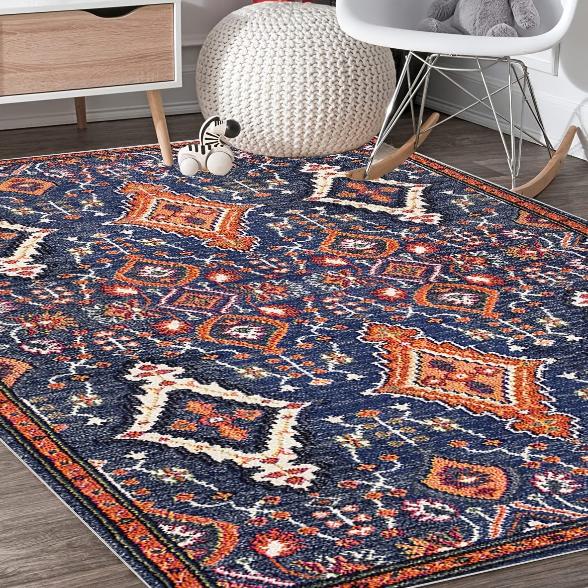Boho Area Rug Soft Machine Washable Non-Slip Backing Stain Resistant Carpet