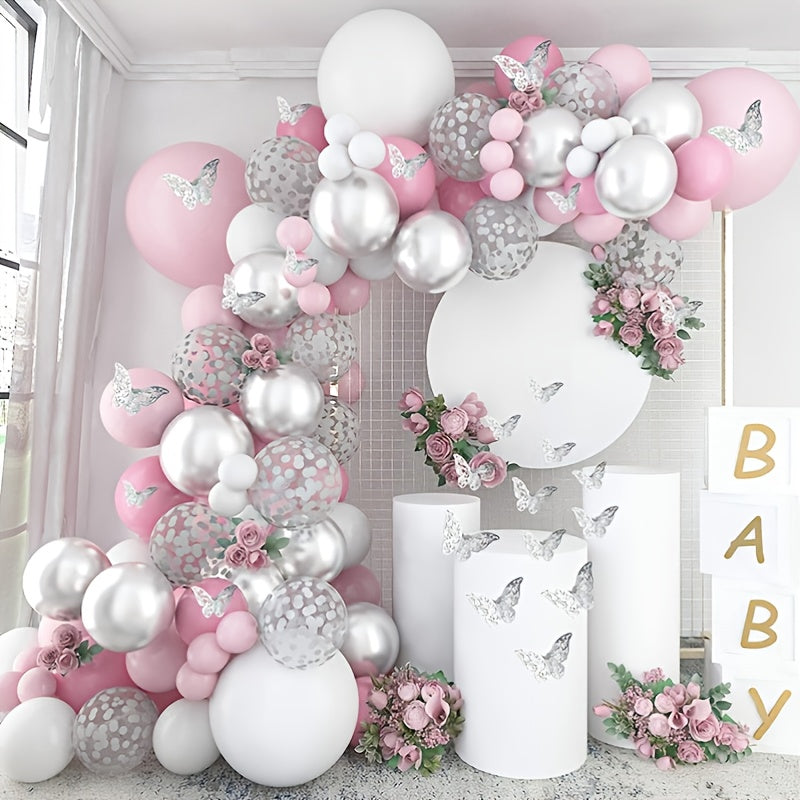 118pcs Silvery Pink Balloon Latex Balloons Gender Reveal Balloons