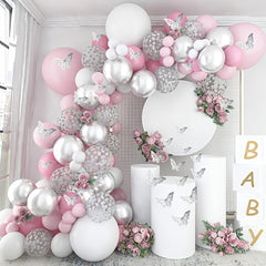 118pcs Silvery Pink Balloon Latex Balloons Gender Reveal Balloons