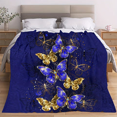 Flannel Purple Butterfly Printed Blanket Soft & Warm for Sofa Bed Office Travel