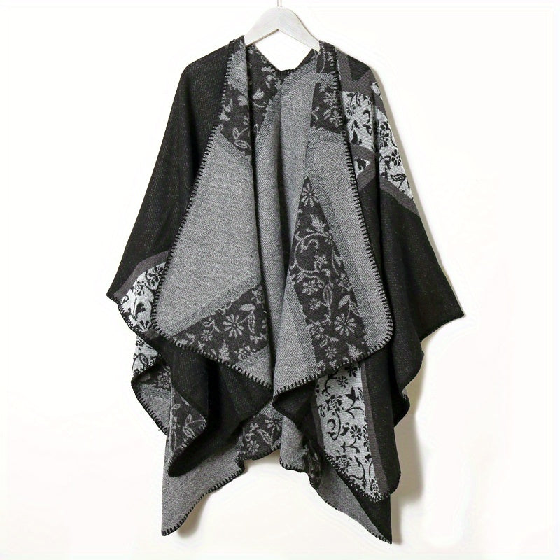 Floral Jacquard Shawl Thick Boho Wrap Windproof Cape Blanket Scarf