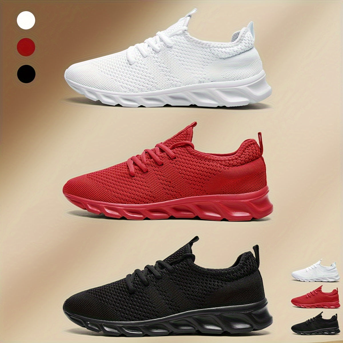 Men's Solid Knit Breathable Running Shoes Non Slip Soft Sole Sneakers
