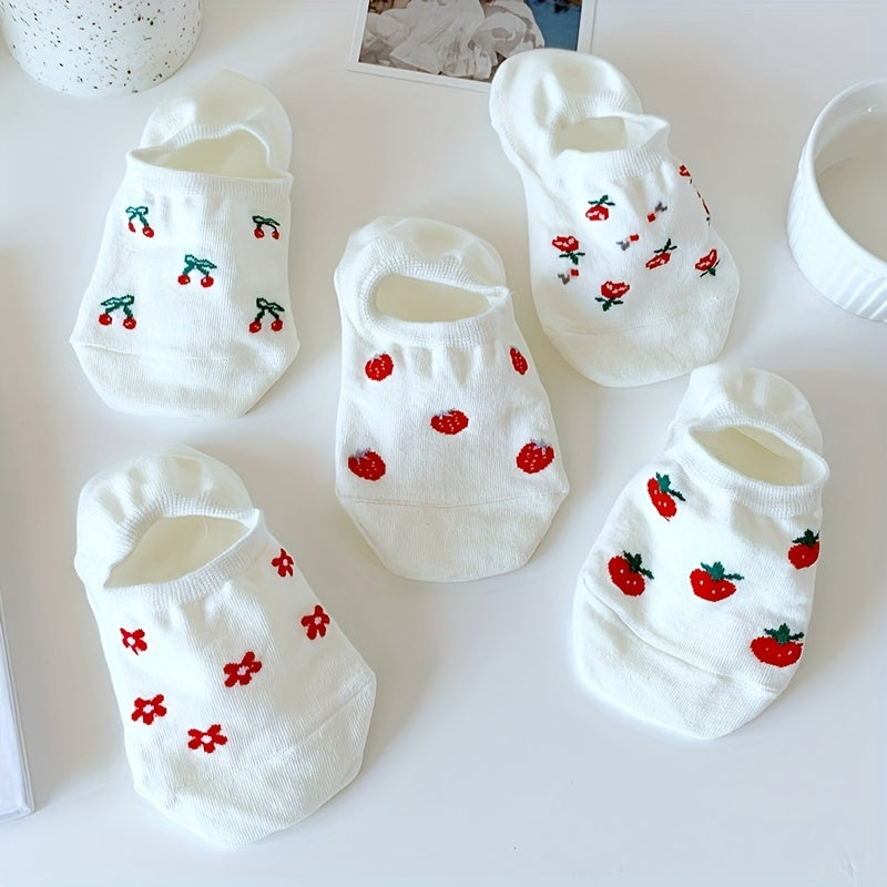 5 Pairs Fruit Floral Print Ankle Socks Women's Stockings