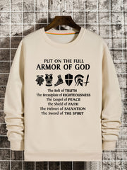 Armor Of God Print Sweatshirt Men's Casual Graphic Pullover Sweatshirt