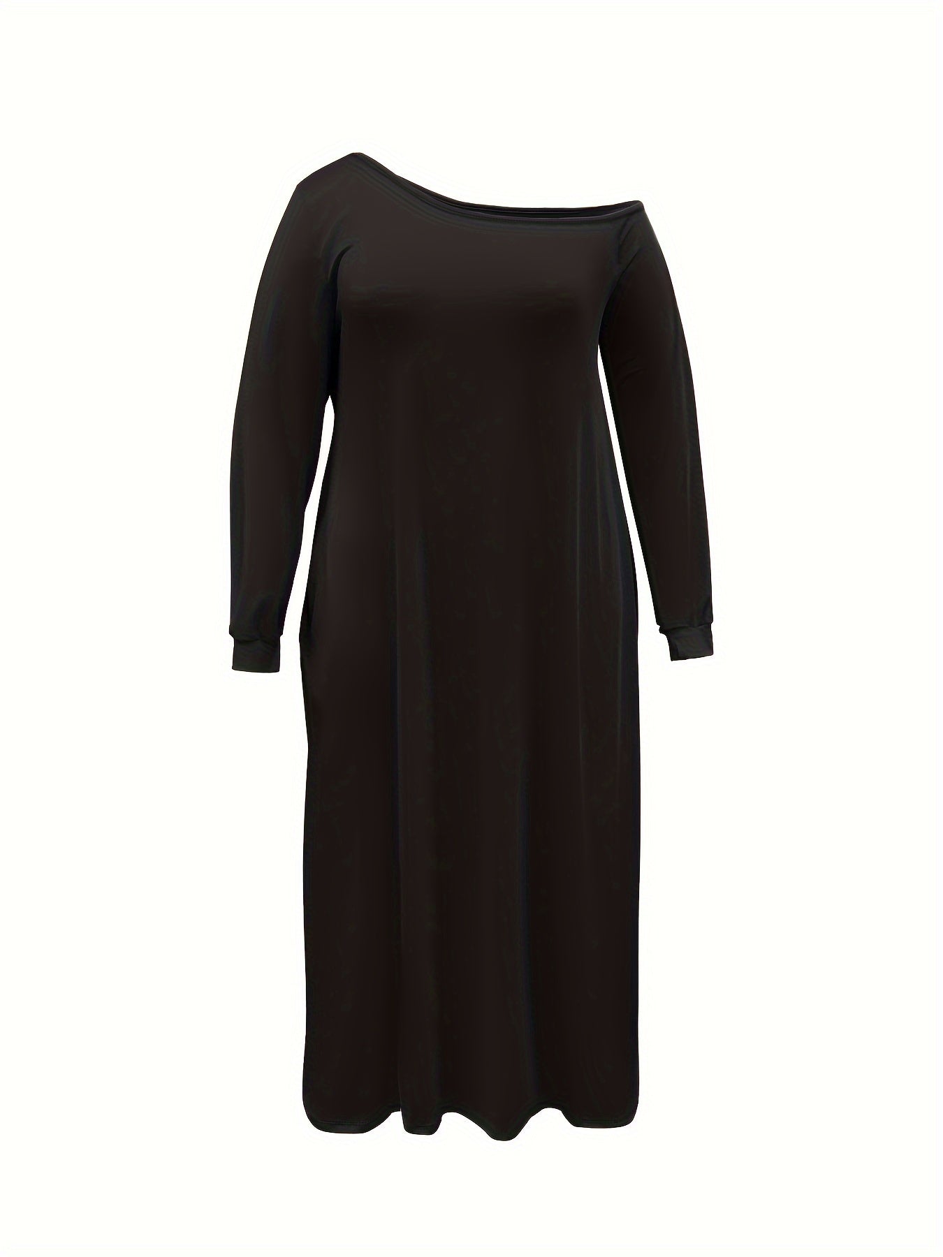 Plus Solid Lantern Sleeve One Shoulder Maxi Dress