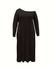 Plus Solid Lantern Sleeve One Shoulder Maxi Dress
