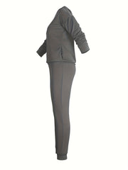 Women's Plain Top & Pants Outfit Two Piece Set