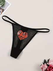 Letter & Heart Print Seamless Thongs Low Waist Intimates Panties