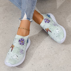 Women's Flower & Butterfly Sneakers Slip On Outdoor Shoes Breathable Woven