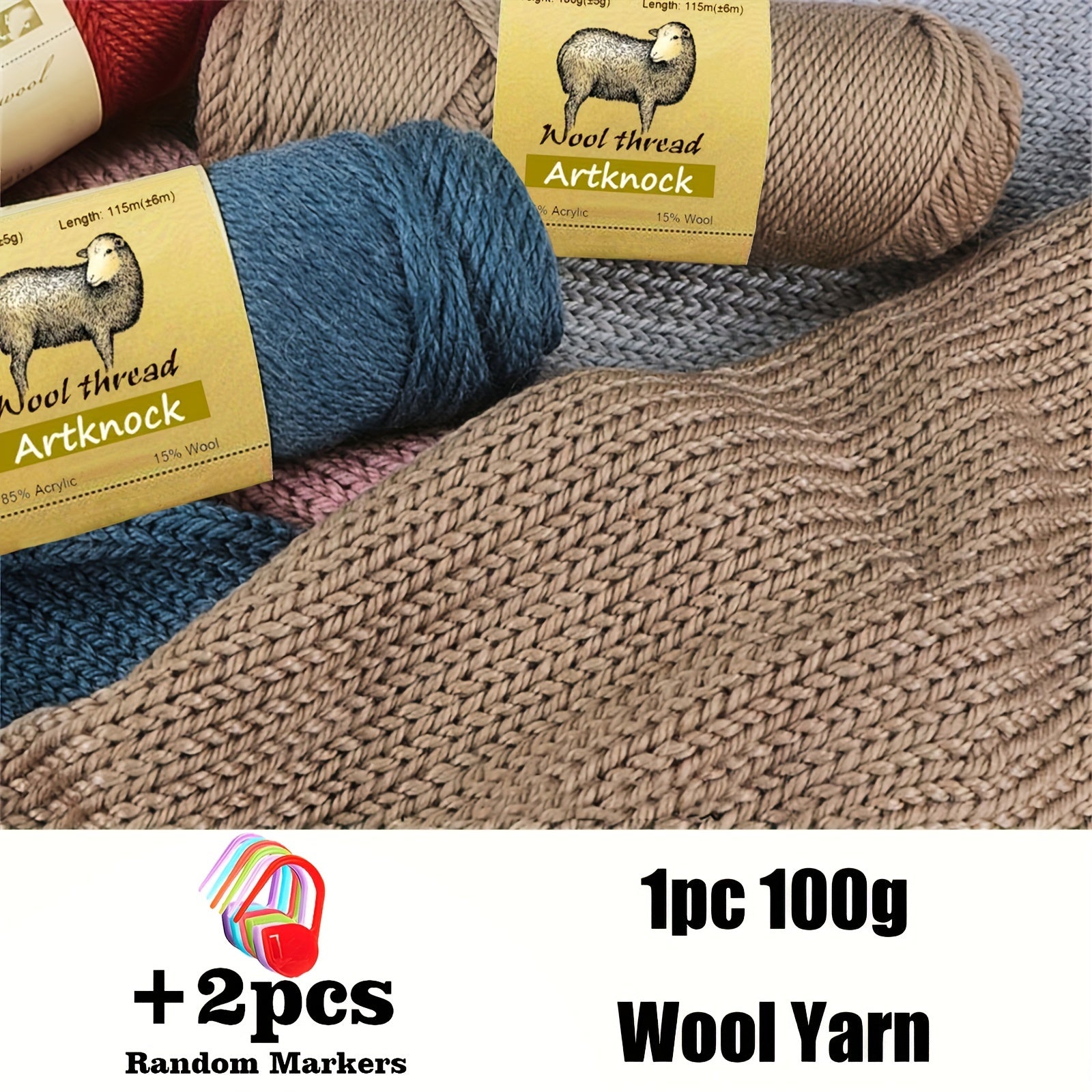 100g Wool Yarn w/ 2 Blue Markers for Knitting Cardigan Blanket
