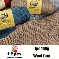 100g Wool Yarn w/ 2 Blue Markers for Knitting Cardigan Blanket