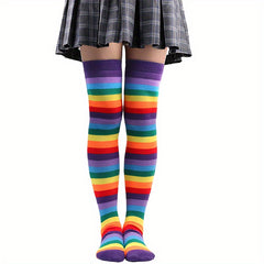 Rainbow Striped Thigh High Socks Over The Knee Stockings