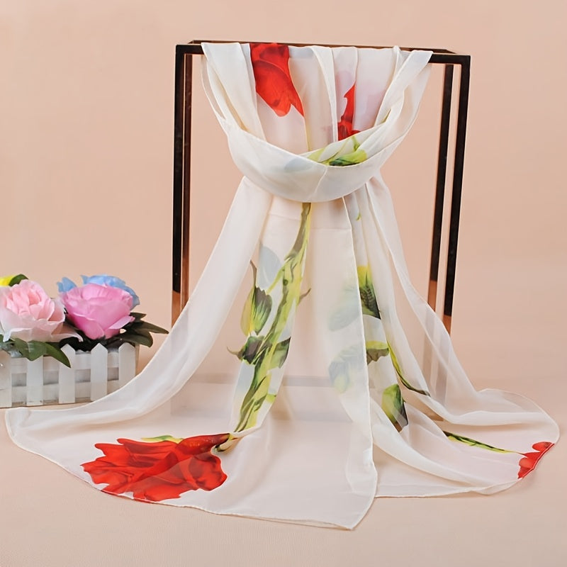 Chiffon Printed Silk Scarf Neckerchief Head Wrap Beach Shawl