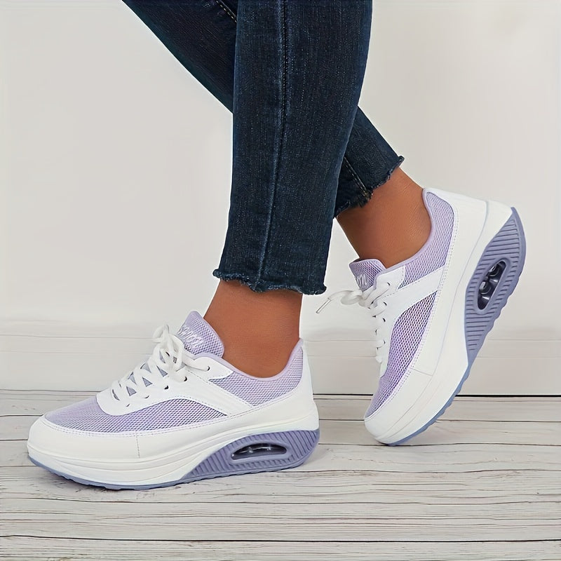 Women's Mesh Sneakers Lace Up Running Shoes Thick Sole Platform Casual Sneakers