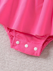 Baby Sweet Contrast Letter Print Flying Sleeve Romper Ruffled Dress