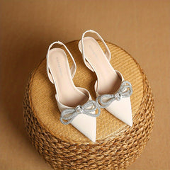 Rhinestone Bow Stiletto Heel Sandals - Point Toe Dress Pumps