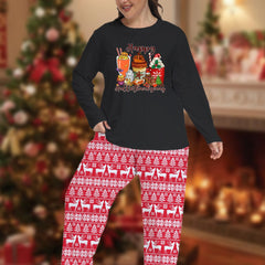Christmas Pajamas Set Women's Elk Print Tee & Pants Lounge 2 Piece