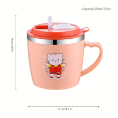 Kids 250ml Cartoon Water Bottle with Steel Straw Cup