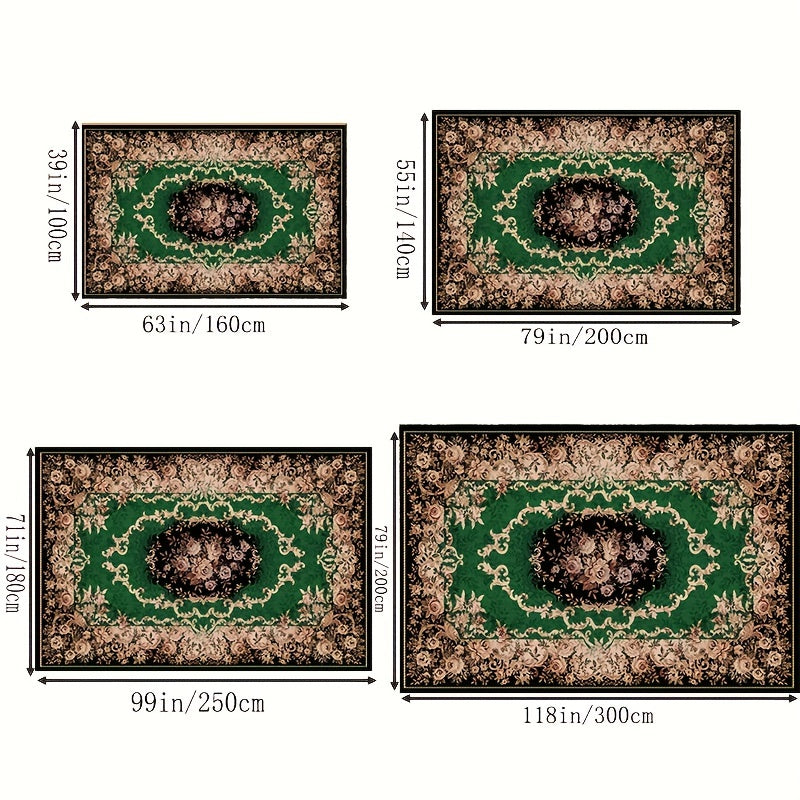 Boho Anti Fatigue Green Soft Rug - Flower Pattern Living Room Carpet