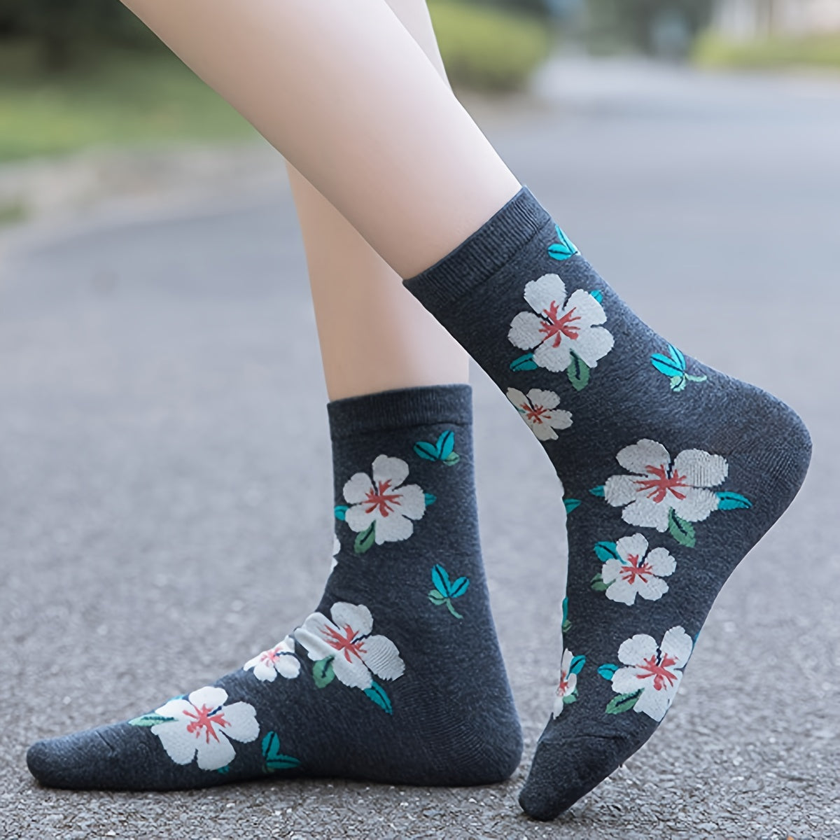 5 Pairs Womens Floral Cotton Socks Vintage Patterned Crew Socks