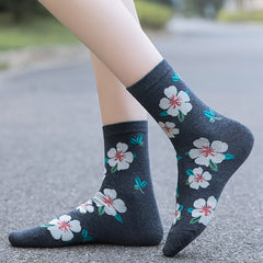 5 Pairs Womens Floral Cotton Socks Vintage Patterned Crew Socks