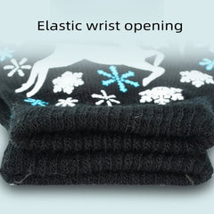 Kids Winter Elk Print Knitted Gloves, 3-6 Years