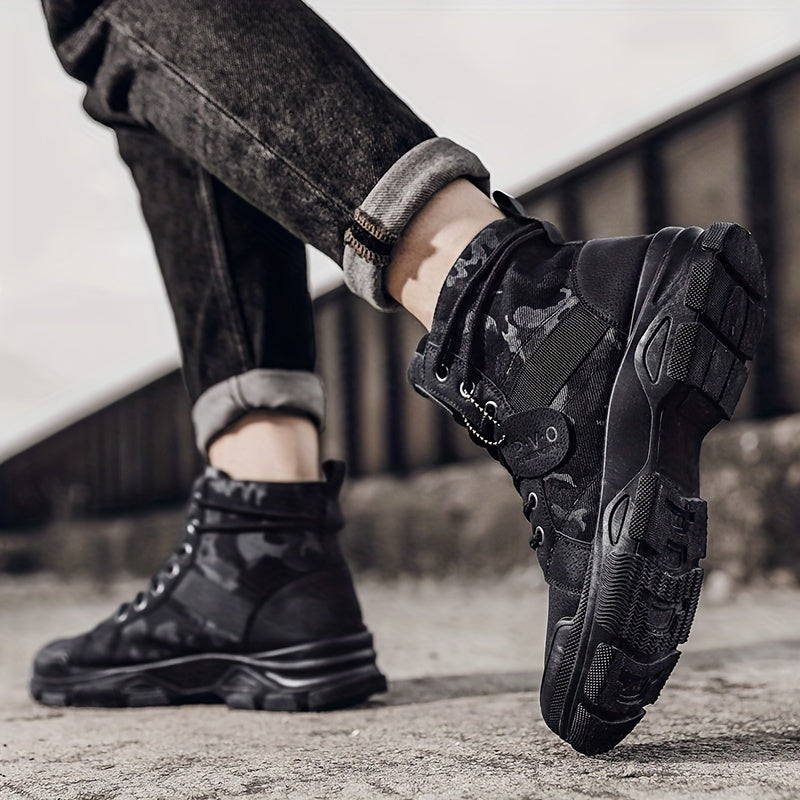 Men's Camo Tactical Boots for Outdoor Hiking - Wear Resistant Combat Boots
