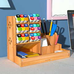 Desktop Wood Bookshelf File Organizer DIY Pen Holder