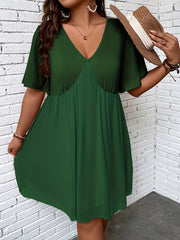 Casual Dress Solid V Neck Short Sleeve Ruched Dress