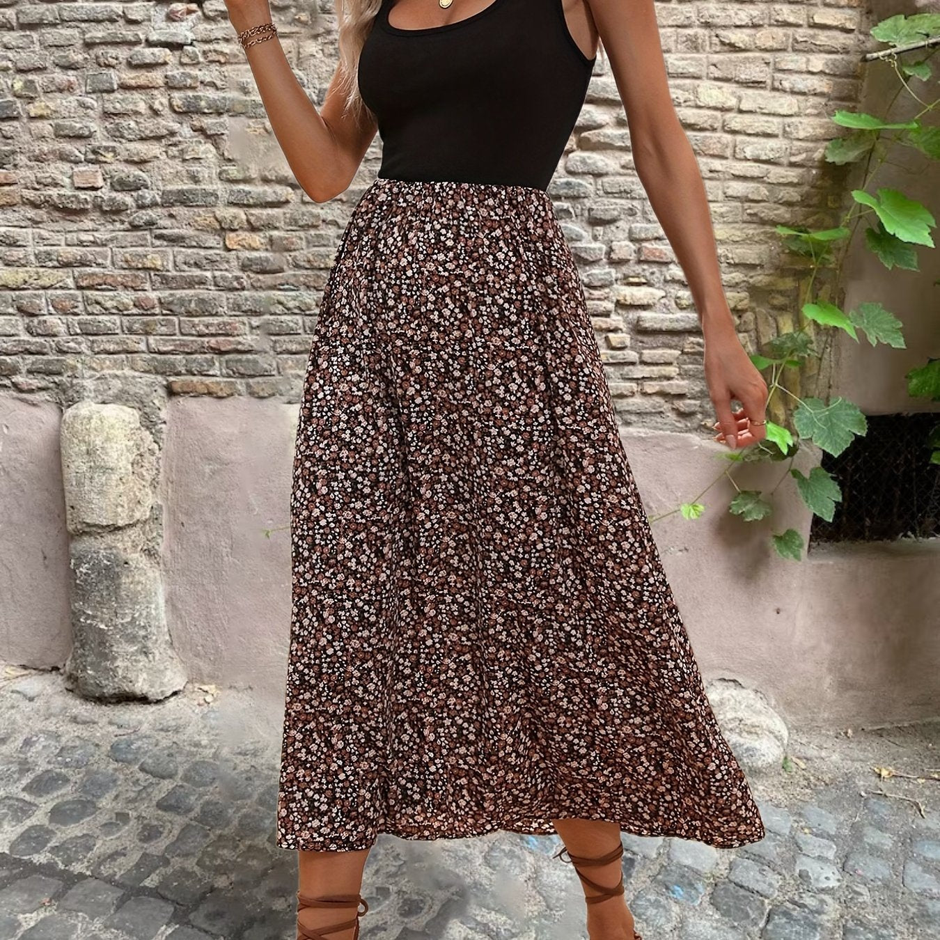 Floral Print Sleeveless Dress for Spring & Summer