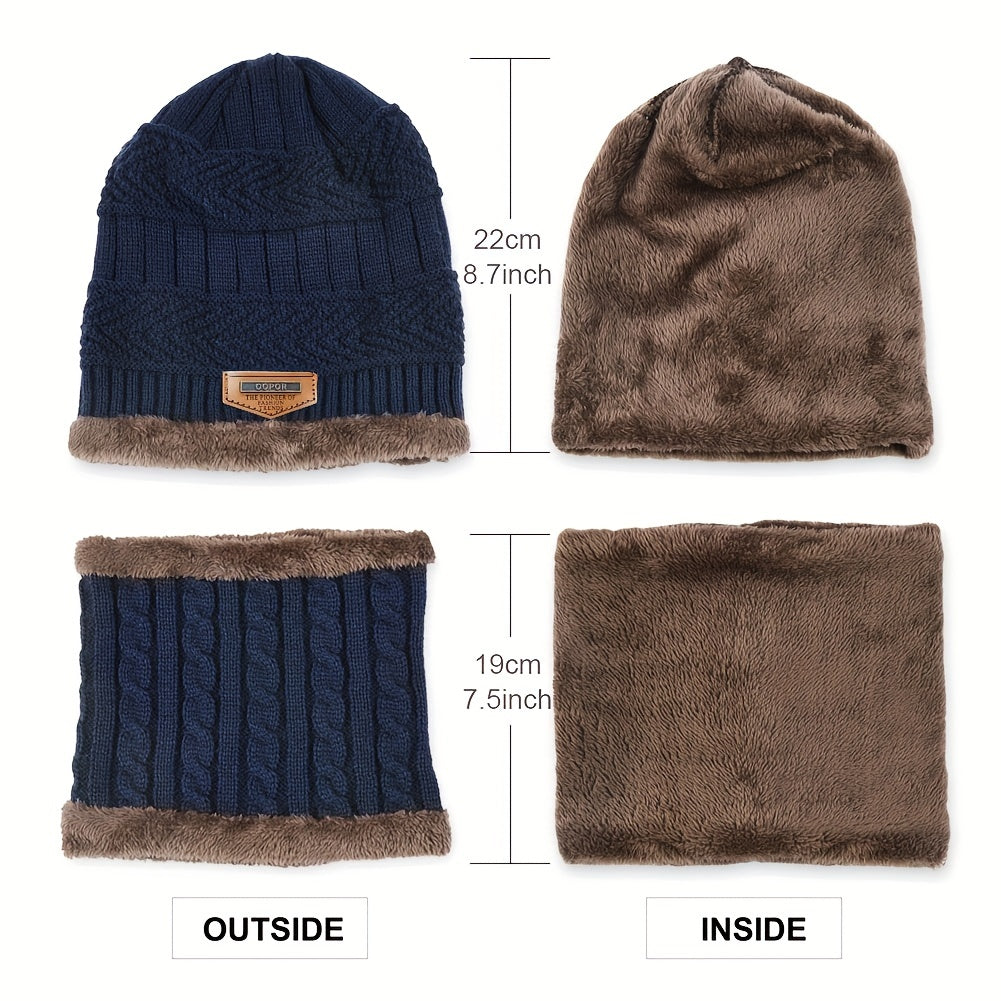 Kids Knit Hat & Neck Scarf with Fleece Lining