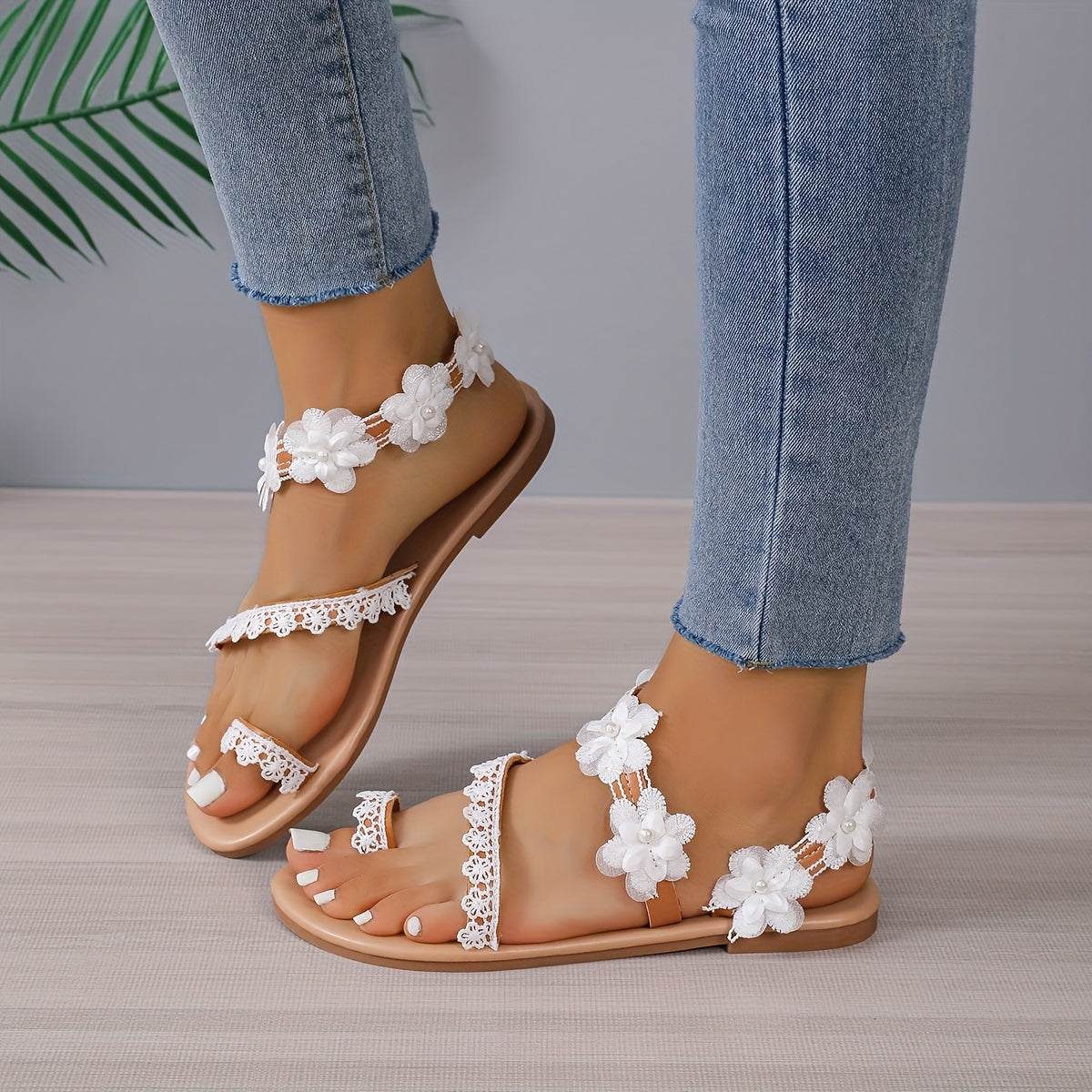 Women's Floral Flat Sandals Summer Beach Shoes