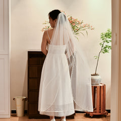 Bridal Veil Wedding Hair Accessory Nylon Sheer Fabric Beige V292