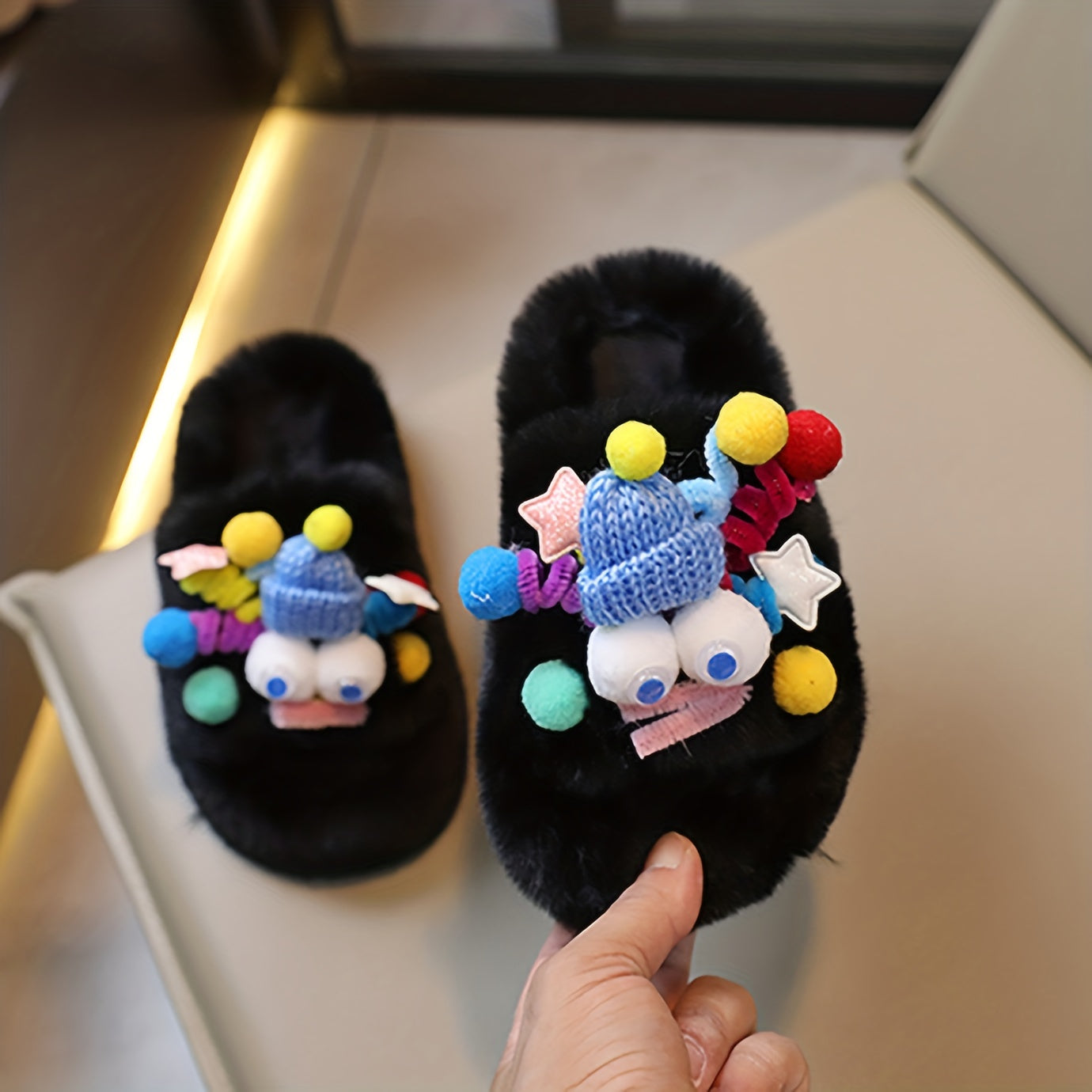 Girls' Cartoon Plush House Slippers, Anti-Skid Indoor Shoes, Autumn/Winter