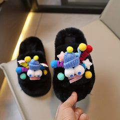 Girls' Cartoon Plush House Slippers, Anti-Skid Indoor Shoes, Autumn/Winter