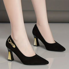 Metal Chain Chunky Heel Pumps Pointed Toe Wedding Shoes