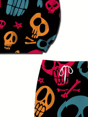 Skull Print Men's Casual Hoodie Sweatpants Set