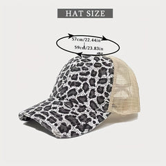 Leopard Print Mesh Baseball Cap Breathable Visor Cap Adjustable Trucker Hat