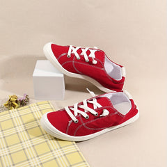 Women's Red Canvas Casual Lace Up Outdoor Shoes