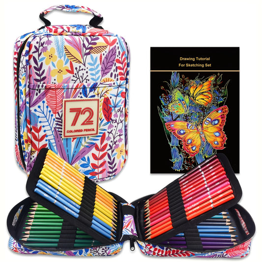 72 Colored Pencils Set with Floral & Butterfly Pouch
