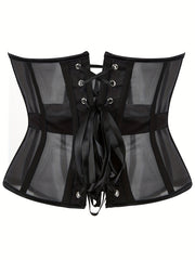 Mesh Strapless Corset Tummy Control Lace Up Body Shaper