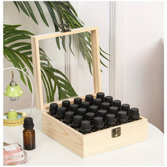 25 Grid Wooden Box With Clear Lid Travel Bottle Display Case