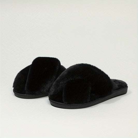 Girls' Solid Furry House Shoes, Non Slip Soft Bottom, Indoor All Seasons
