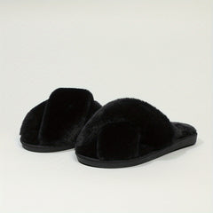 Girls' Solid Furry House Shoes, Non Slip Soft Bottom, Indoor All Seasons