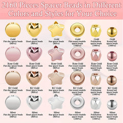 2160 Pc Assorted Spacer Beads Round Star Golden Beads For Jewelry Making