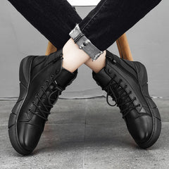 Men's Lace-up Elevator Ankle Boots with Side Zipper